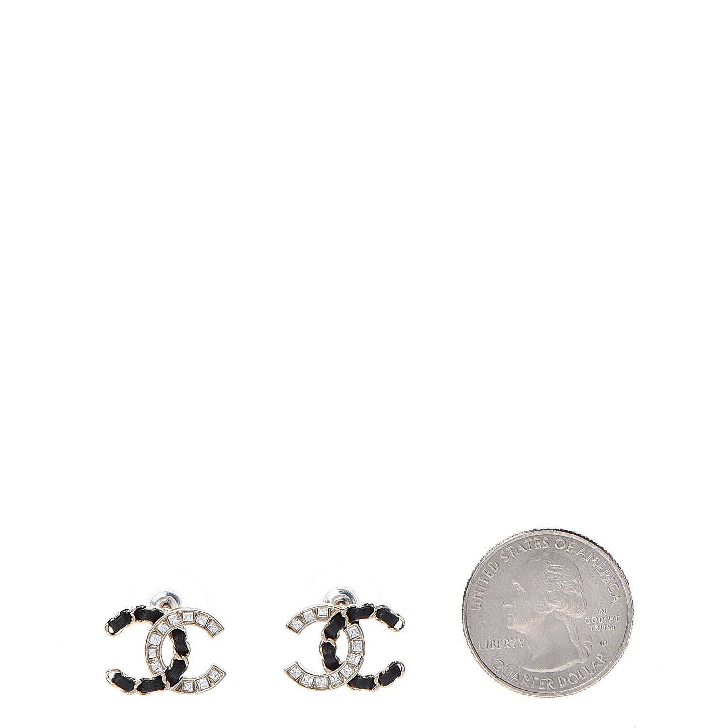 Chanel Crystal Baguette Lambskin Chain CC Vintage Allure Stud Earrings Black Gold 2 of 5