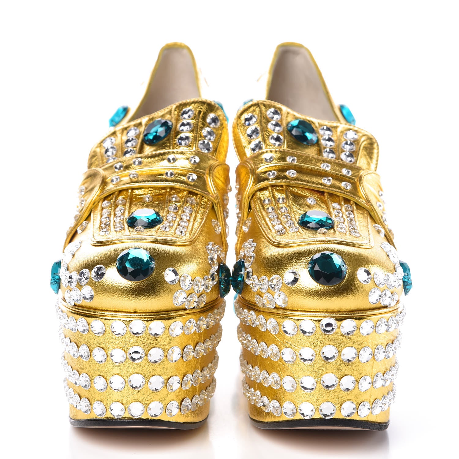 Gucci Metallic Malaga Kid Crystal Amilna Platform Loafers 36 Gold 2 of 8