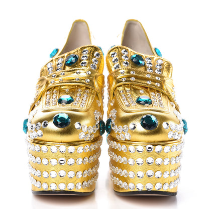 Gucci Metallic Malaga Kid Crystal Amilna Platform Loafers 36 Gold 2 of 8