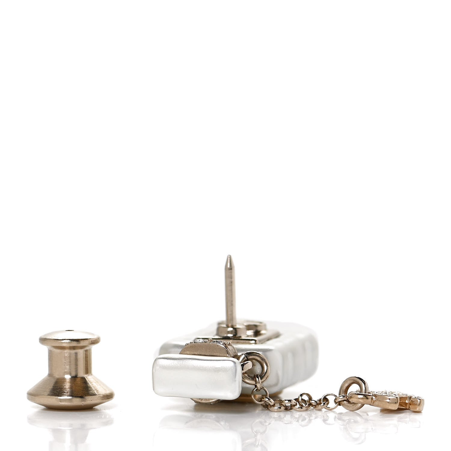 Chanel Pearl Resin Crystal CC No 5 Perfume Bottle Brooch Gold Pearly 3 of 5