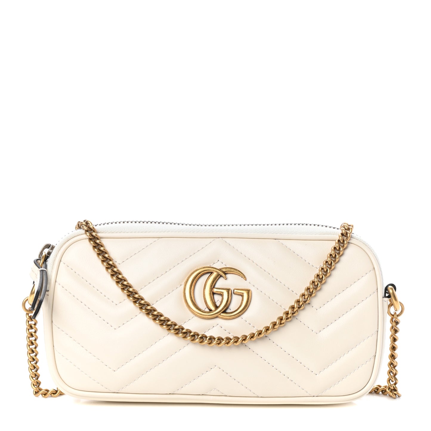 Calfskin Matelasse Mini GG Marmont Chain Crossbody Bag White