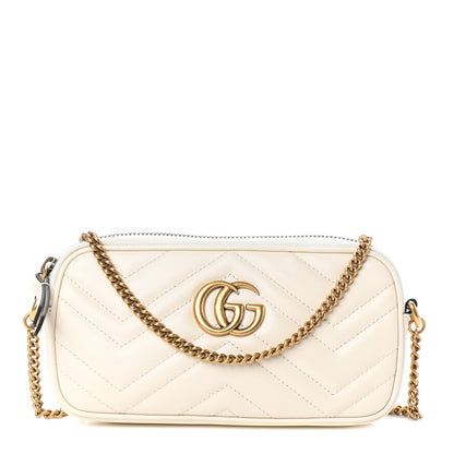 Gucci Calfskin Matelasse Mini GG Marmont Chain Crossbody Bag White 1 of 9