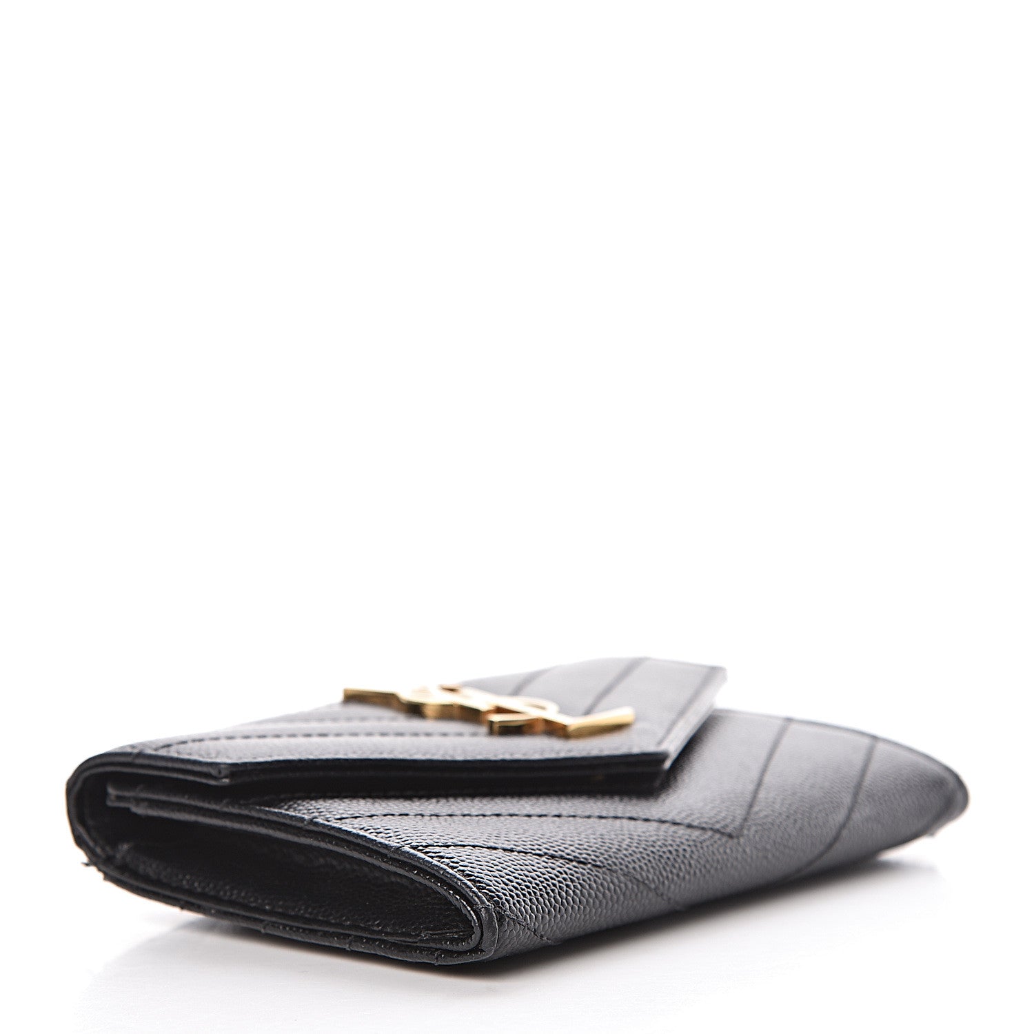 Saint Laurent Grain De Poudre Matelasse Chevron Small Monogram Envelope Wallet Black 4 of 8