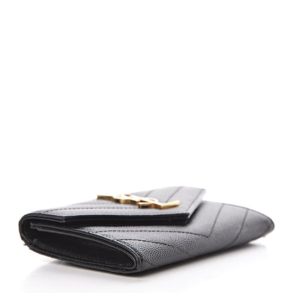 Saint Laurent Grain De Poudre Matelasse Chevron Small Monogram Envelope Wallet Black 4 of 8