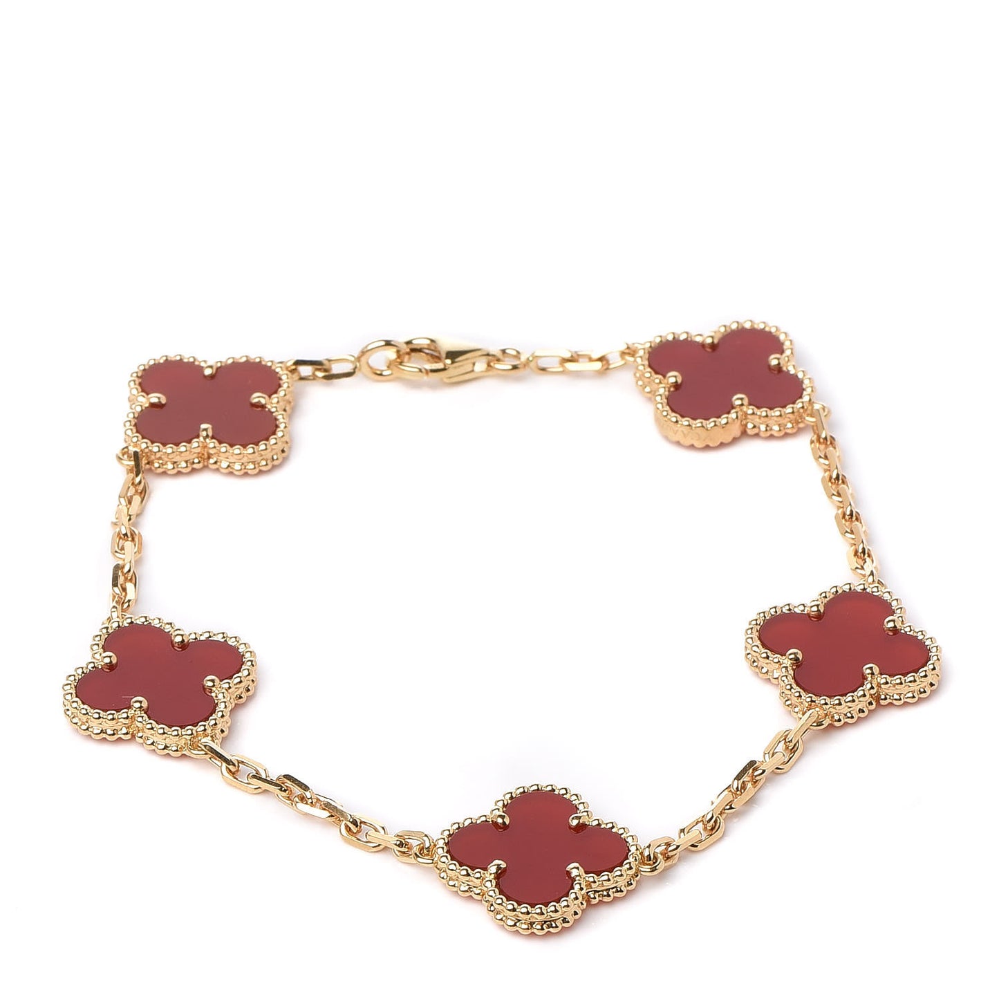 18K Yellow Gold Carnelian 5 Motifs Vintage Alhambra Bracelet