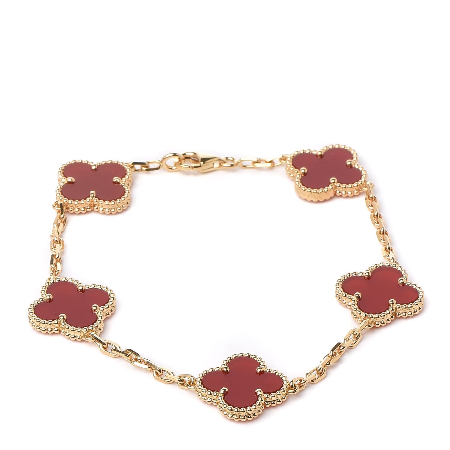 Van Cleef & Arpels 18K Yellow Gold Carnelian 5 Motifs Vintage Alhambra Bracelet 1 of 8