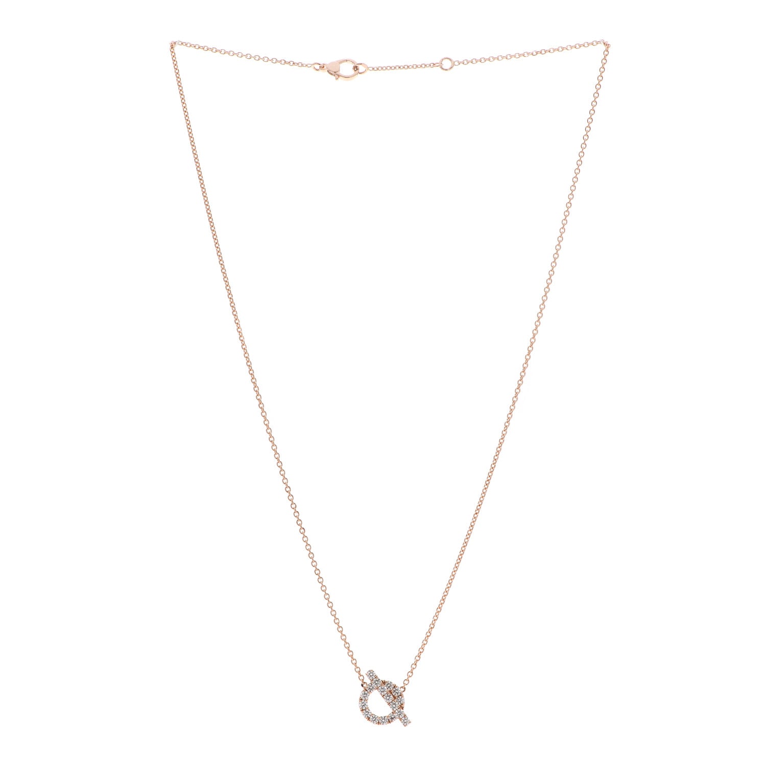 Hermes 18K Rose Gold Diamond Finesse Pendant Necklace 3 of 5