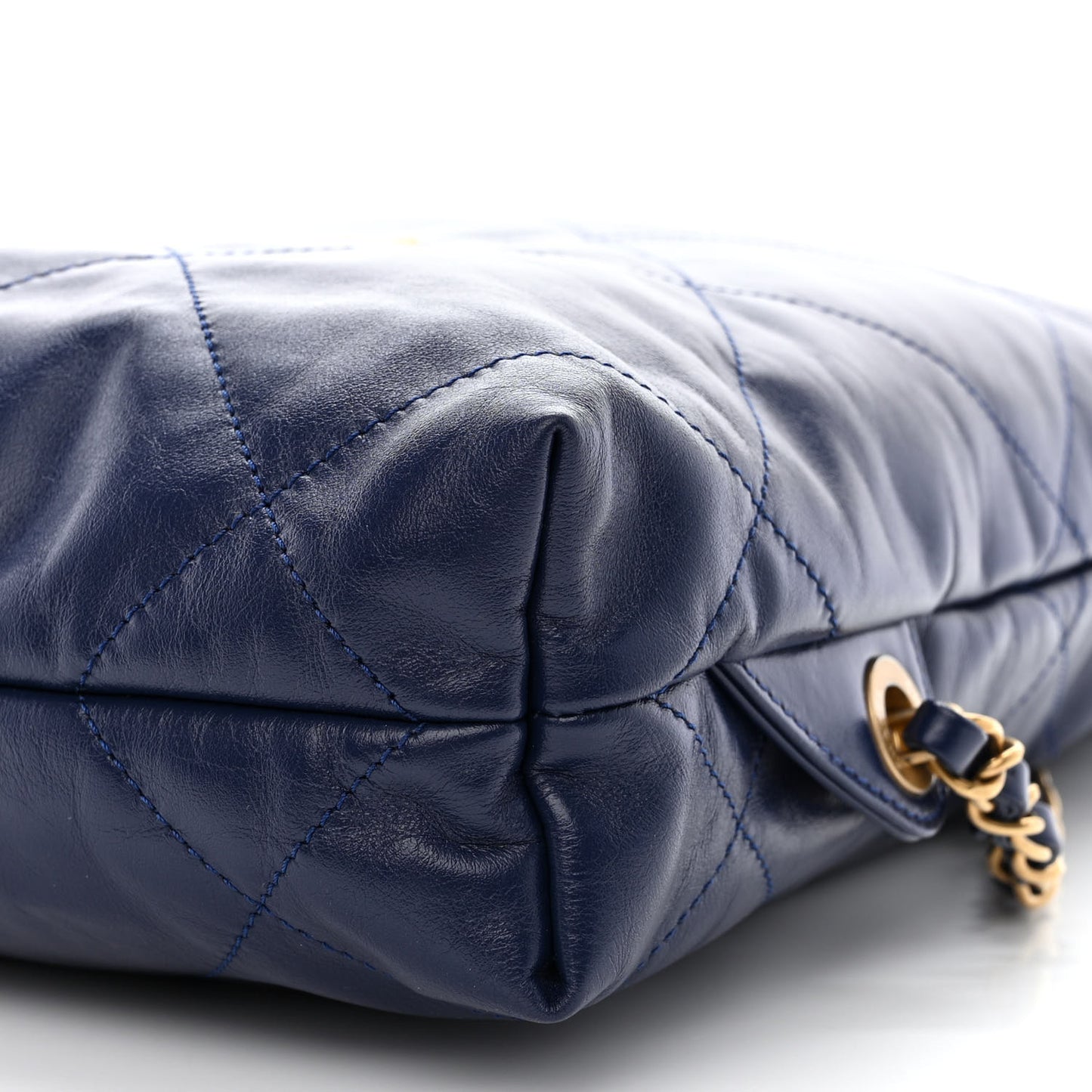 Shiny Calfskin Quilted Chanel 22 Backpack Navy