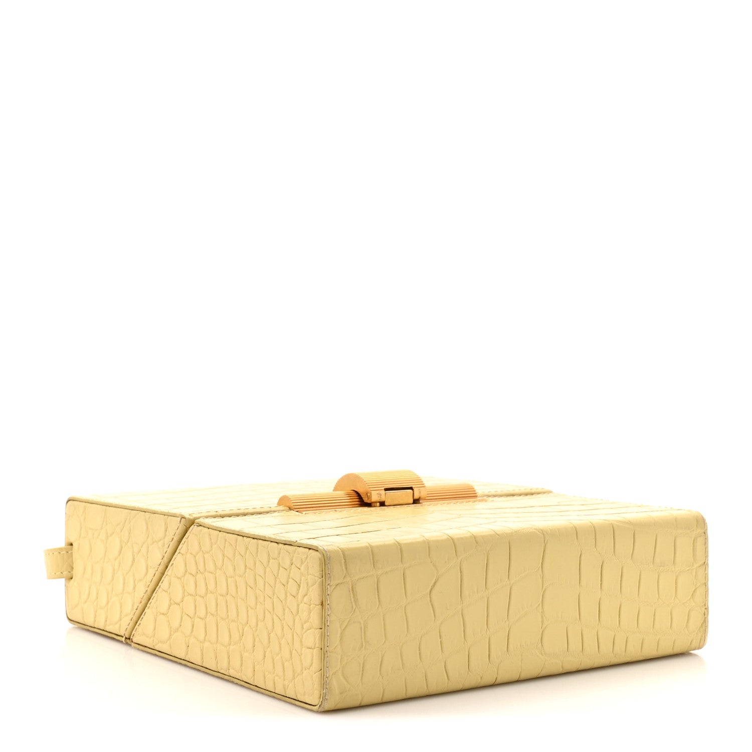 Bottega Veneta Calfskin Crocodile Embossed Daisey Box Clutch Yellow 4 of 12