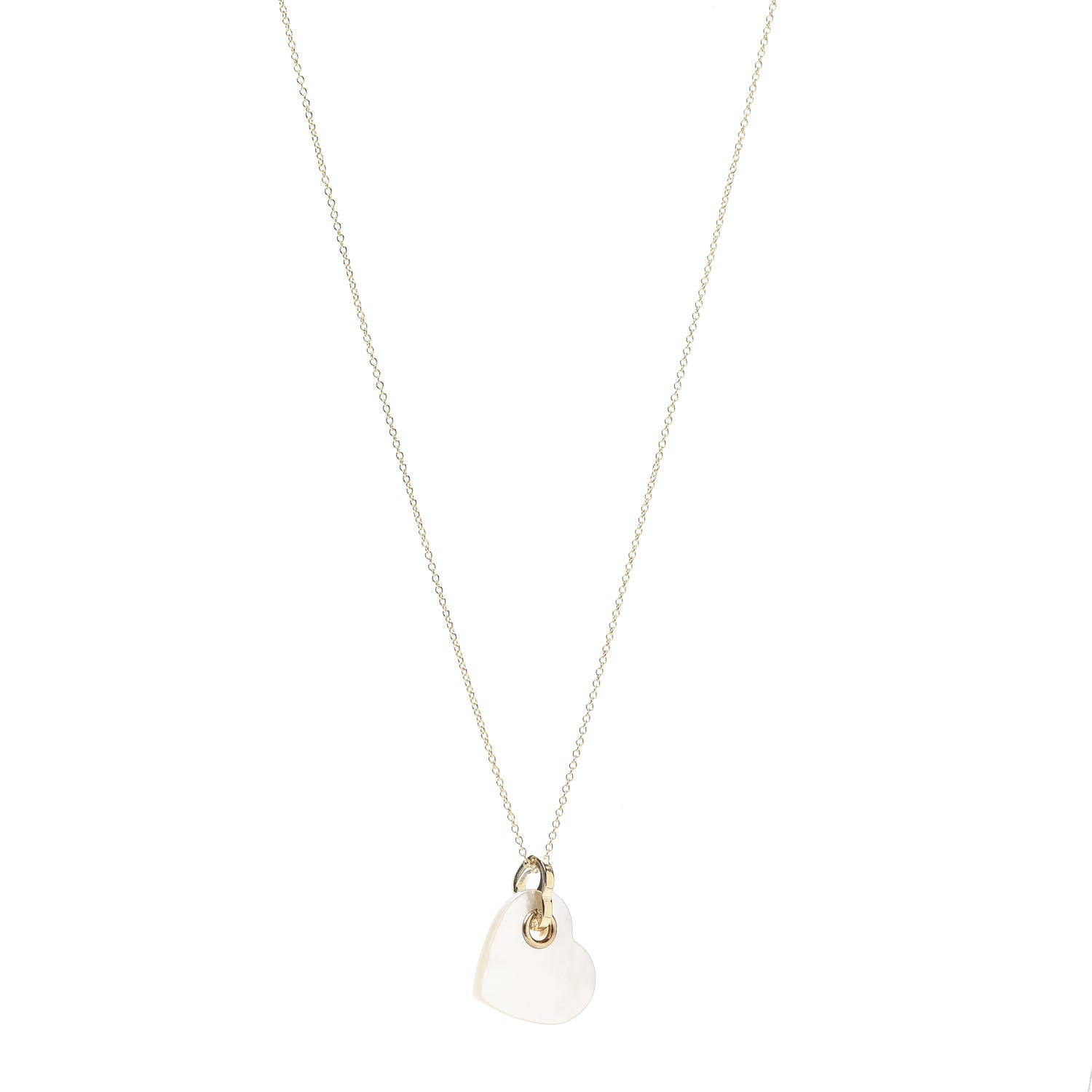 Tiffany 18K Yellow Gold Mother of Pearl Heart Pendant Necklace 1 of 5