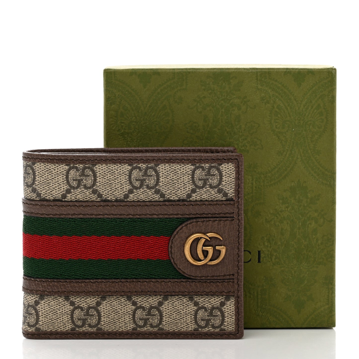 GG Supreme Monogram Web Mens Ophidia Bi-Fold Wallet Beige New Acero