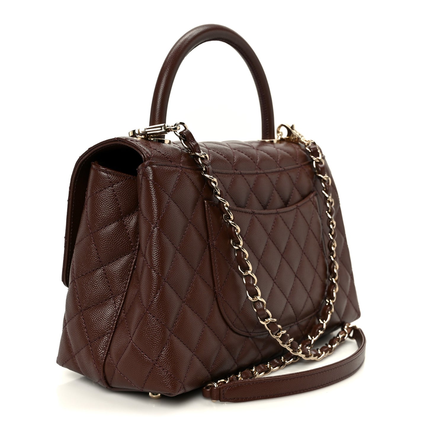 Caviar Quilted Small Coco Handle Flap Dark Brown