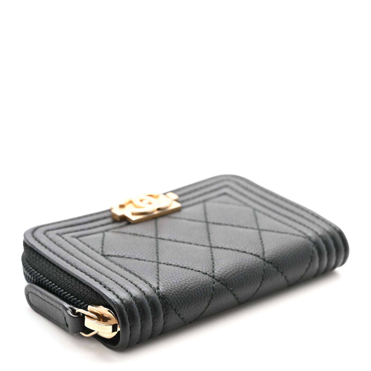 Caviar Quilted Boy Zip Around Coin Purse Wallet Black