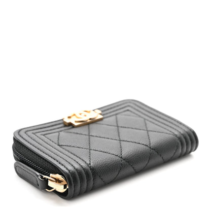 Chanel Caviar Quilted Boy Zip Around Coin Purse Wallet Black 4 of 8