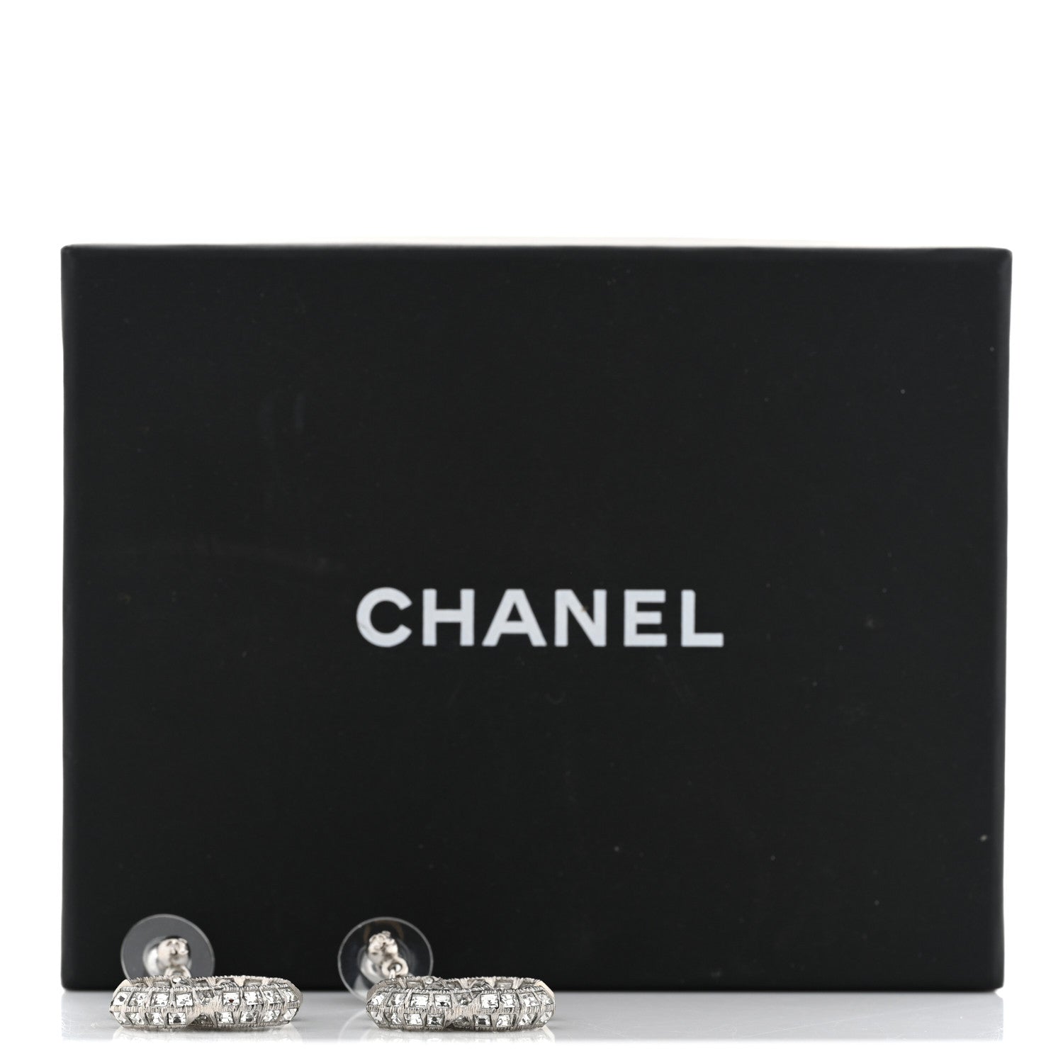 Chanel Baguette Crystal CC Drop Earrings Silver 5 of 5