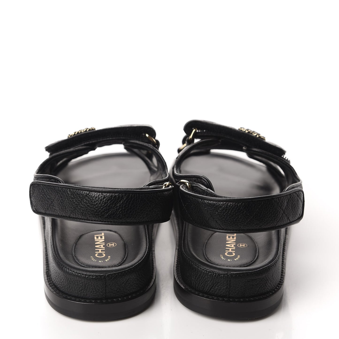 Grained Calfskin Velcro Dad Sandals 38.5 Black