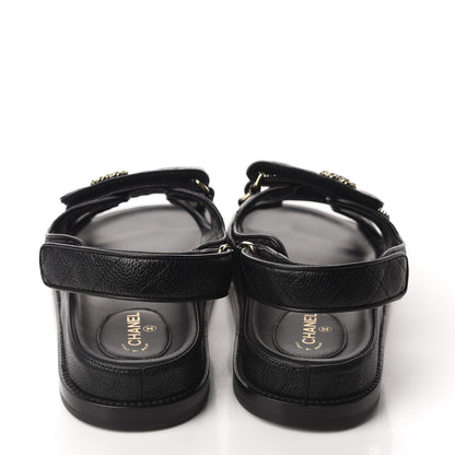 Chanel Grained Calfskin Velcro Dad Sandals 38.5 Black 5 of 10