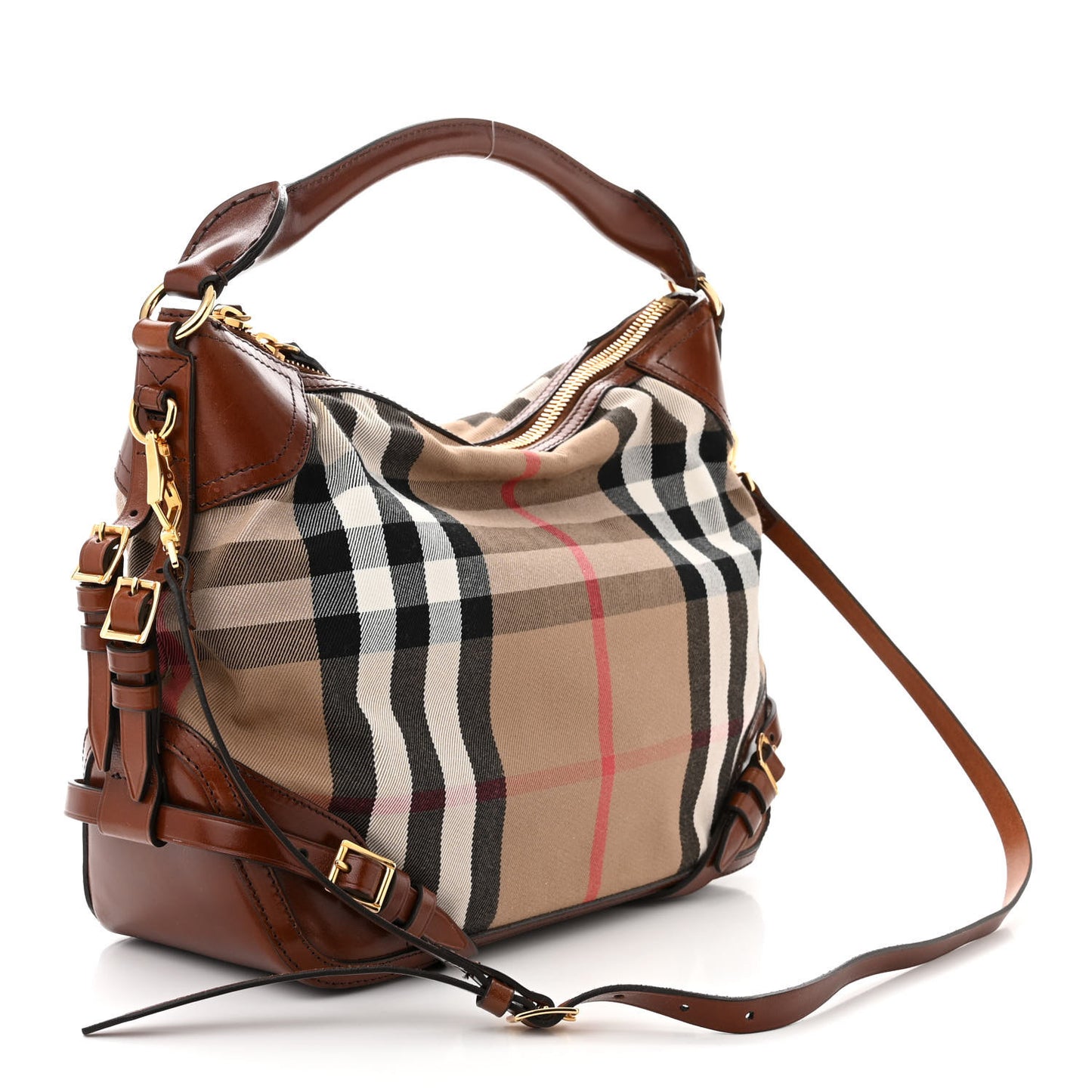 House Check Bridle Calfskin Small Ledbury Hobo Dark Tan