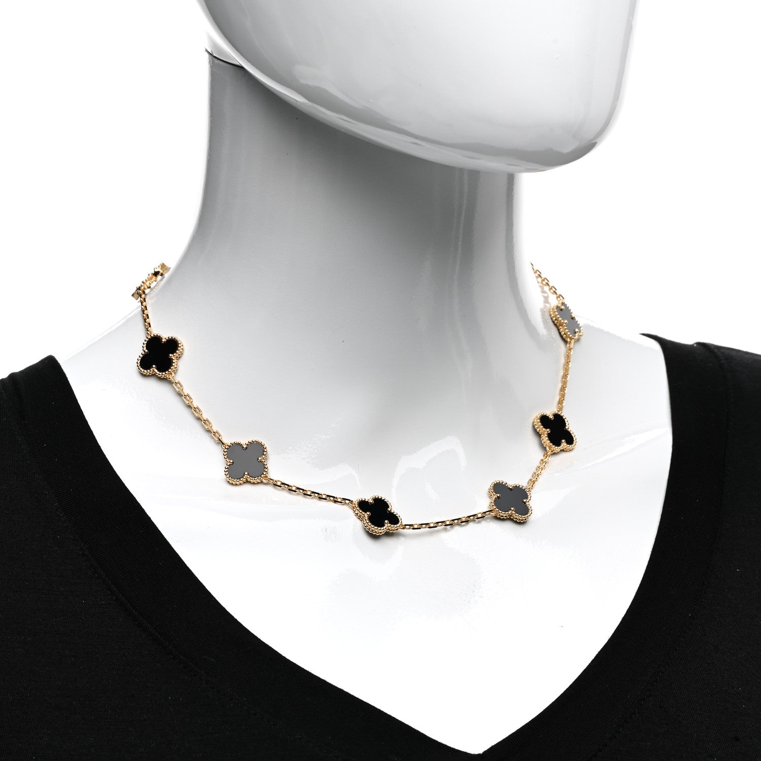 Van Cleef & Arpels 18K Yellow Gold Black Onyx 10 Motifs Vintage Alhambra Necklace 2 of 5
