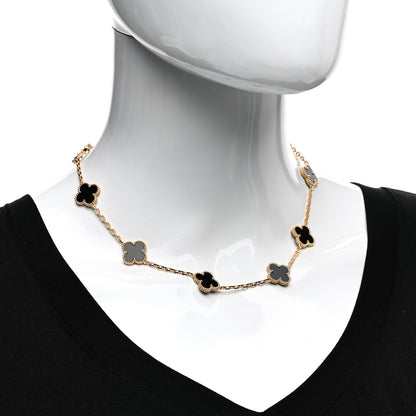 Van Cleef & Arpels 18K Yellow Gold Black Onyx 10 Motifs Vintage Alhambra Necklace 2 of 5