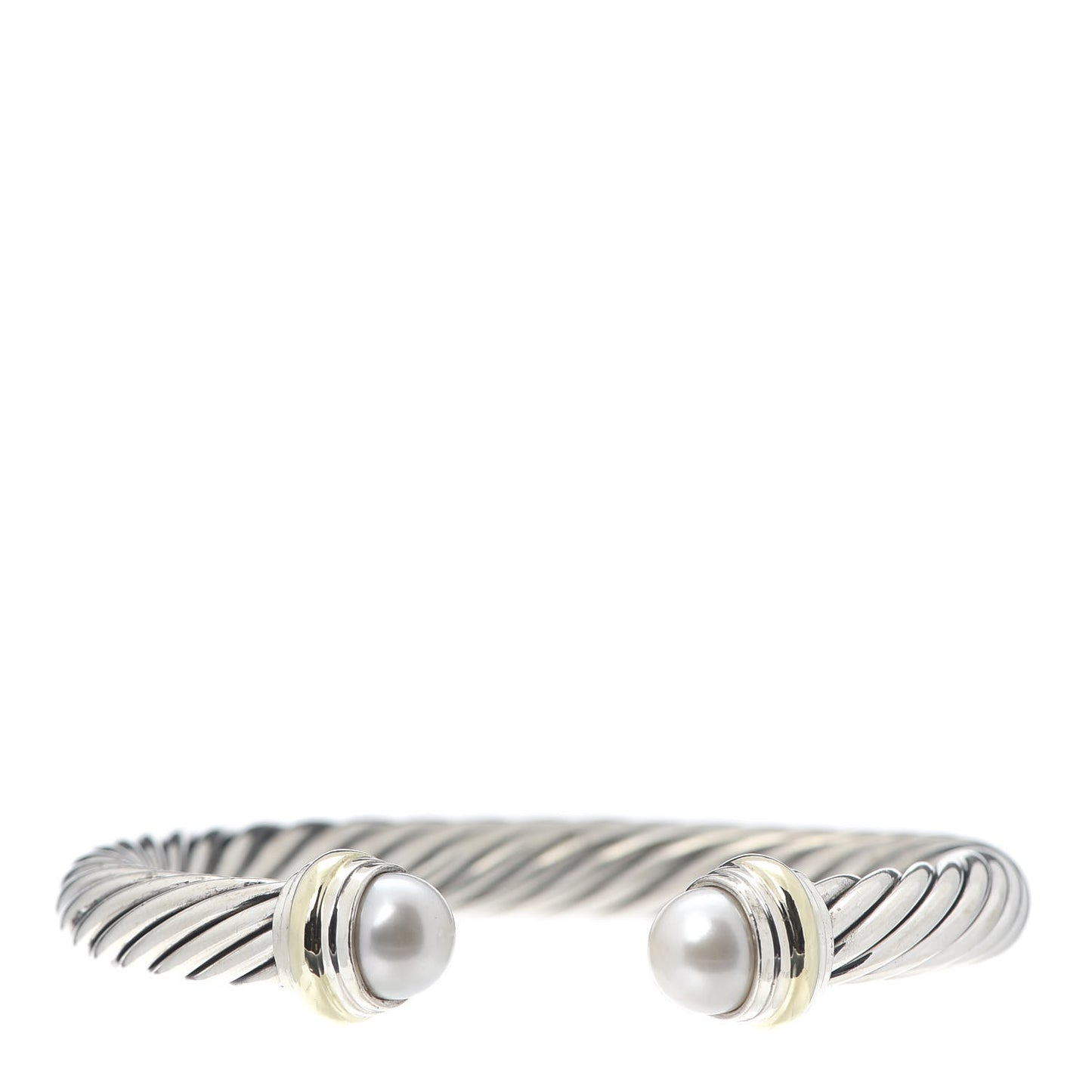 Sterling Silver 14K Yellow Gold Pearl 7mm Cable Classics Bracelet