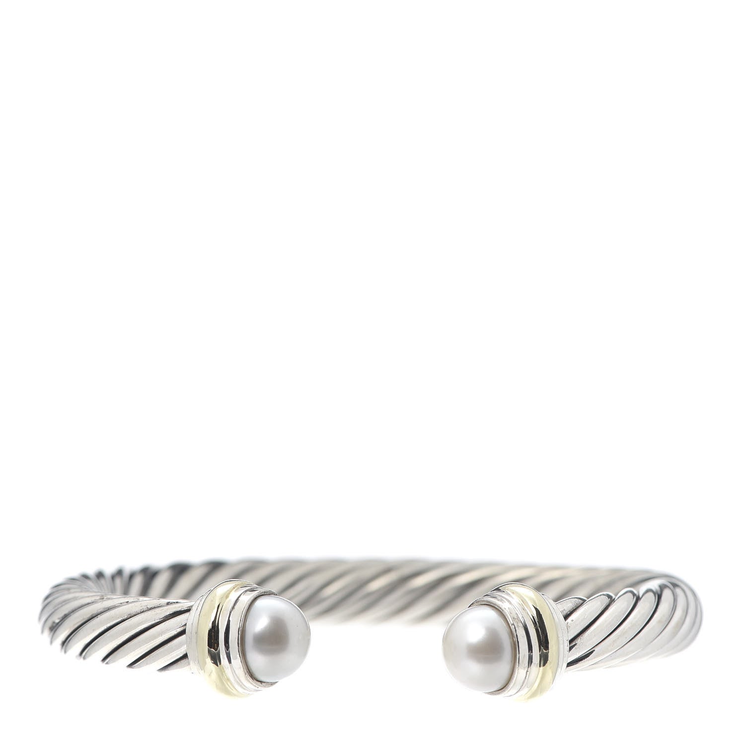 David Yurman Sterling Silver 14K Yellow Gold Pearl 7mm Cable Classics Bracelet 1 of 4