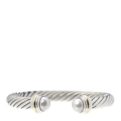 David Yurman Sterling Silver 14K Yellow Gold Pearl 7mm Cable Classics Bracelet 1 of 4