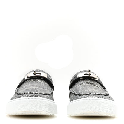 Hermes Toile De Coton Calfskin Game Slip On Sneakers 42.5 Prunoir Black 3 of 9