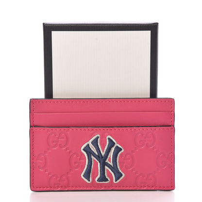 Gucci X MLB Guccissima Signature NY Yankees Embroidered Card Holder Box Pink Blue Ivory 8 of 8