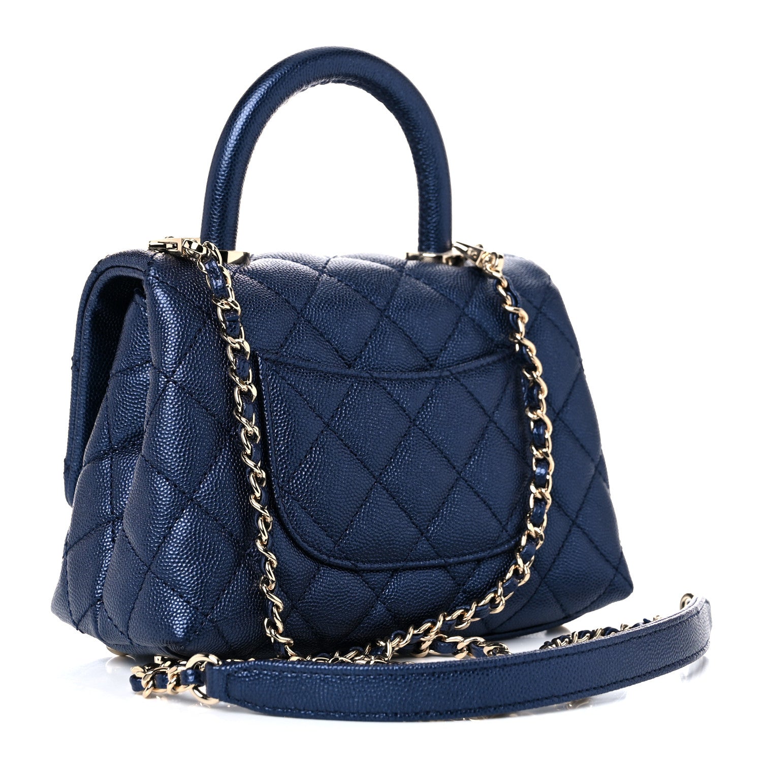 Chanel Iridescent Caviar Quilted Extra Mini Coco Handle Flap Dark Blue 2 of 9
