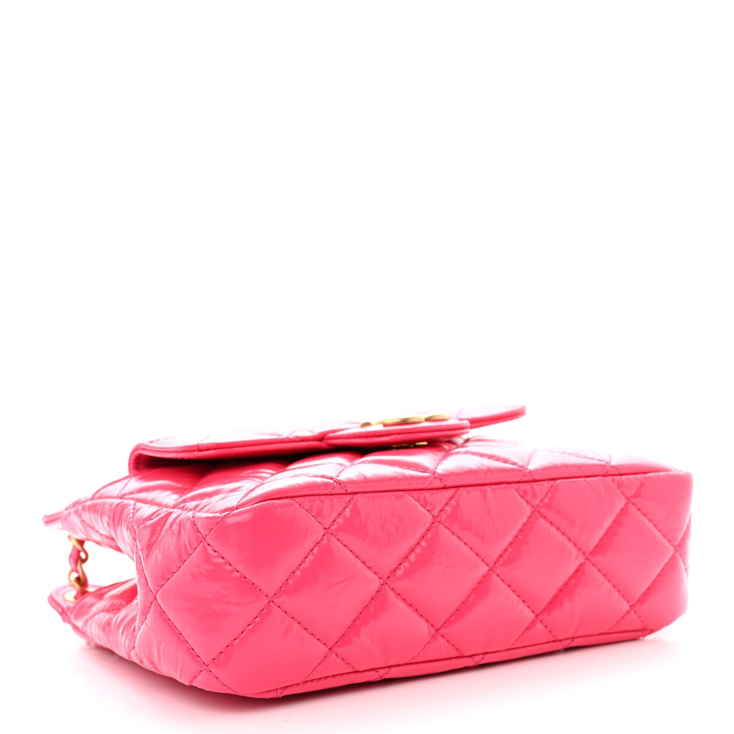 Shiny Crumpled Calfskin Quilted Small Wavy CC Hobo Pink