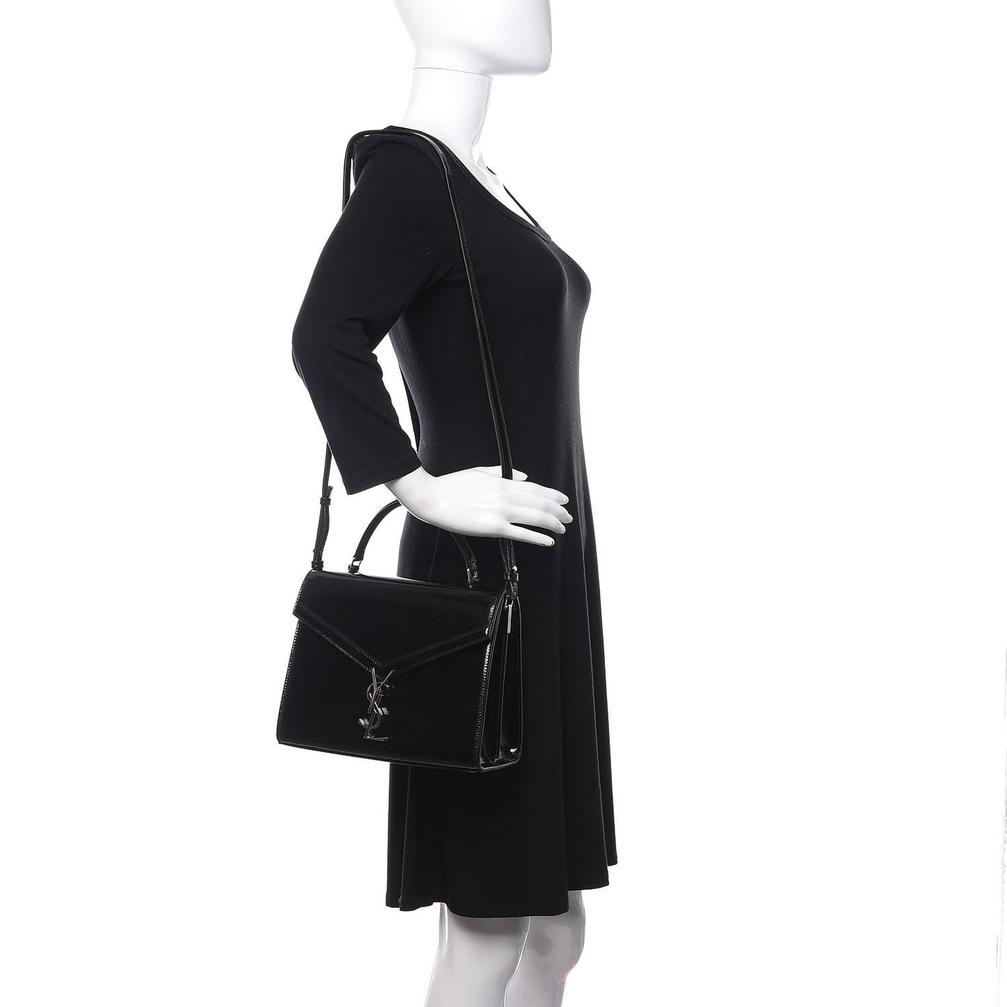 Calfskin Lizard Embossed Medium Classic Monogram Cassandra Top Handle Black Rouge Legion