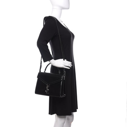 Saint Laurent Calfskin Lizard Embossed Medium Classic Monogram Cassandra Top Handle Black Rouge Legion 3 of 22