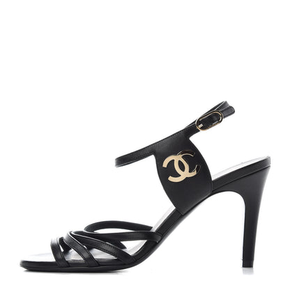 Chanel Lambskin CC Sandals 38 Black 1 of 10
