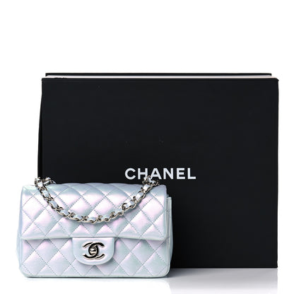Chanel Iridescent Calfskin Quilted Mini Rectangular Flap Light Blue 13 of 13
