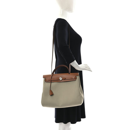 Hermes Military Toile Vache Hunter Herbag Zip Retourne 31 PM Beton Naturel 3 of 12