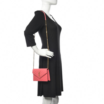 Saint Laurent Grain De Poudre Matelasse Chevron Monogram Envelope Chain Wallet Rose Clair 2 of 10