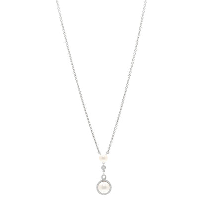 Mikimoto 18K White Gold Diamond Akoya Cultured Pearl Petit Soleil Drop Pendant Necklace 1 of 5