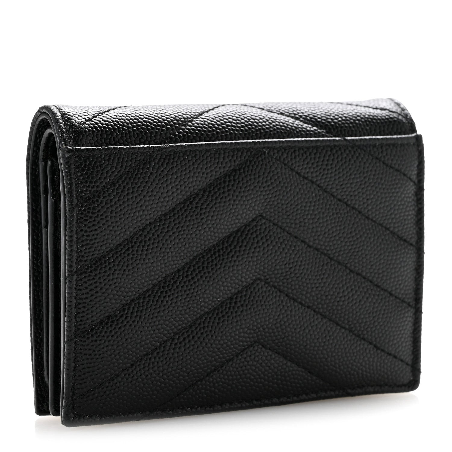 Saint Laurent Grain De Poudre Matelasse Chevron Monogram Flap Card Case Black 3 of 13