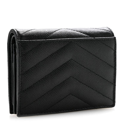 Saint Laurent Grain De Poudre Matelasse Chevron Monogram Flap Card Case Black 3 of 13