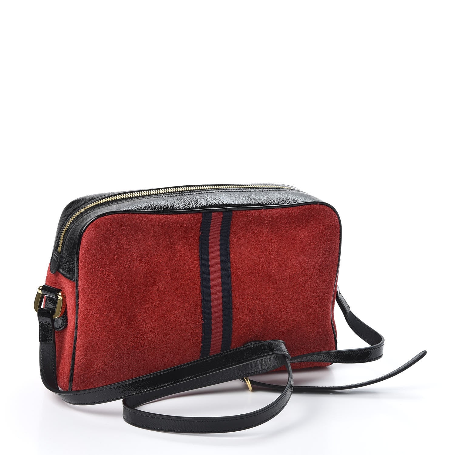 Gucci Suede Patent Web Small Ophidia Shoulder Bag Hibiscus Red Black 2 of 10
