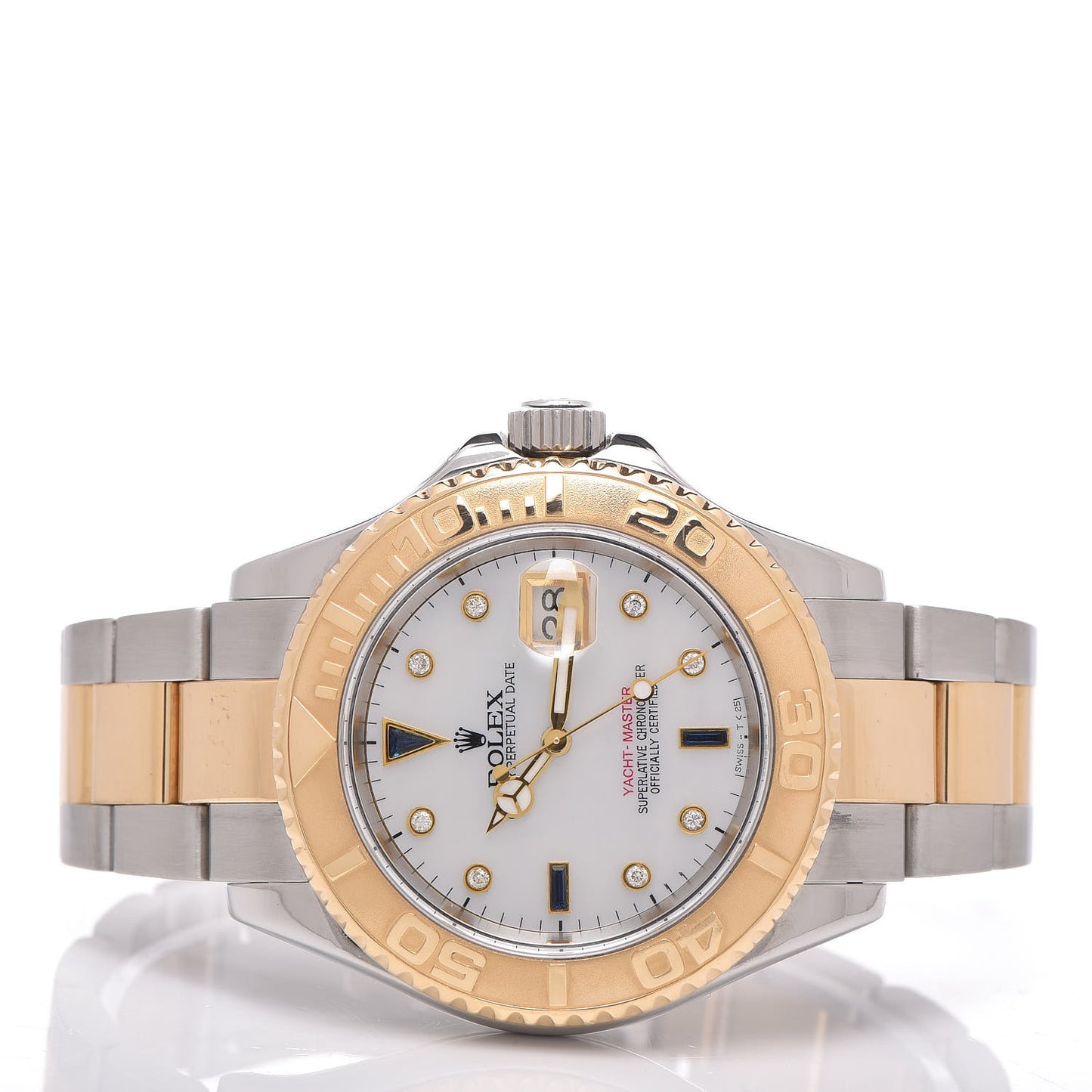 Stainless Steel 18K Yellow Gold Mother of Pearl Sapphire Diamond 40mm Oyster Perpetual Date Yacht-Master Watch 16623
