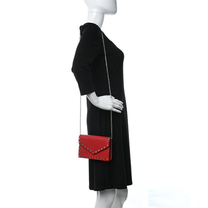 Valentino Garavani Pebbled Calfskin Rockstud Envelope Wallet on Chain Rouge Pur 2 of 10