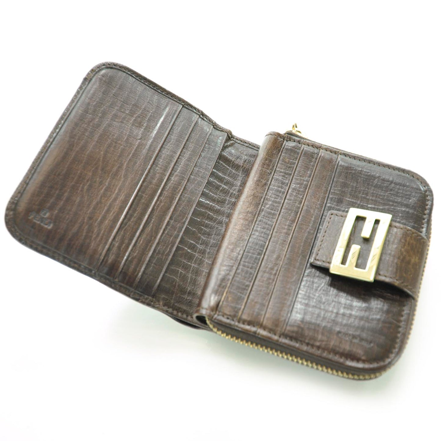 Zucchino Vitello Compact Zip Around Wallet Mogano Panna Bruciato