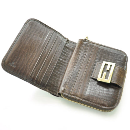 Fendi Zucchino Vitello Compact Zip Around Wallet Mogano Panna Bruciato 6 of 11