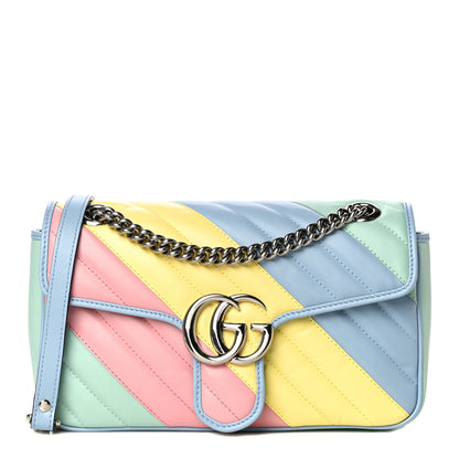 Gucci Calfskin Matelasse Diagonal Small GG Marmont Shoulder Bag Multicolor Pastel 1 of 12