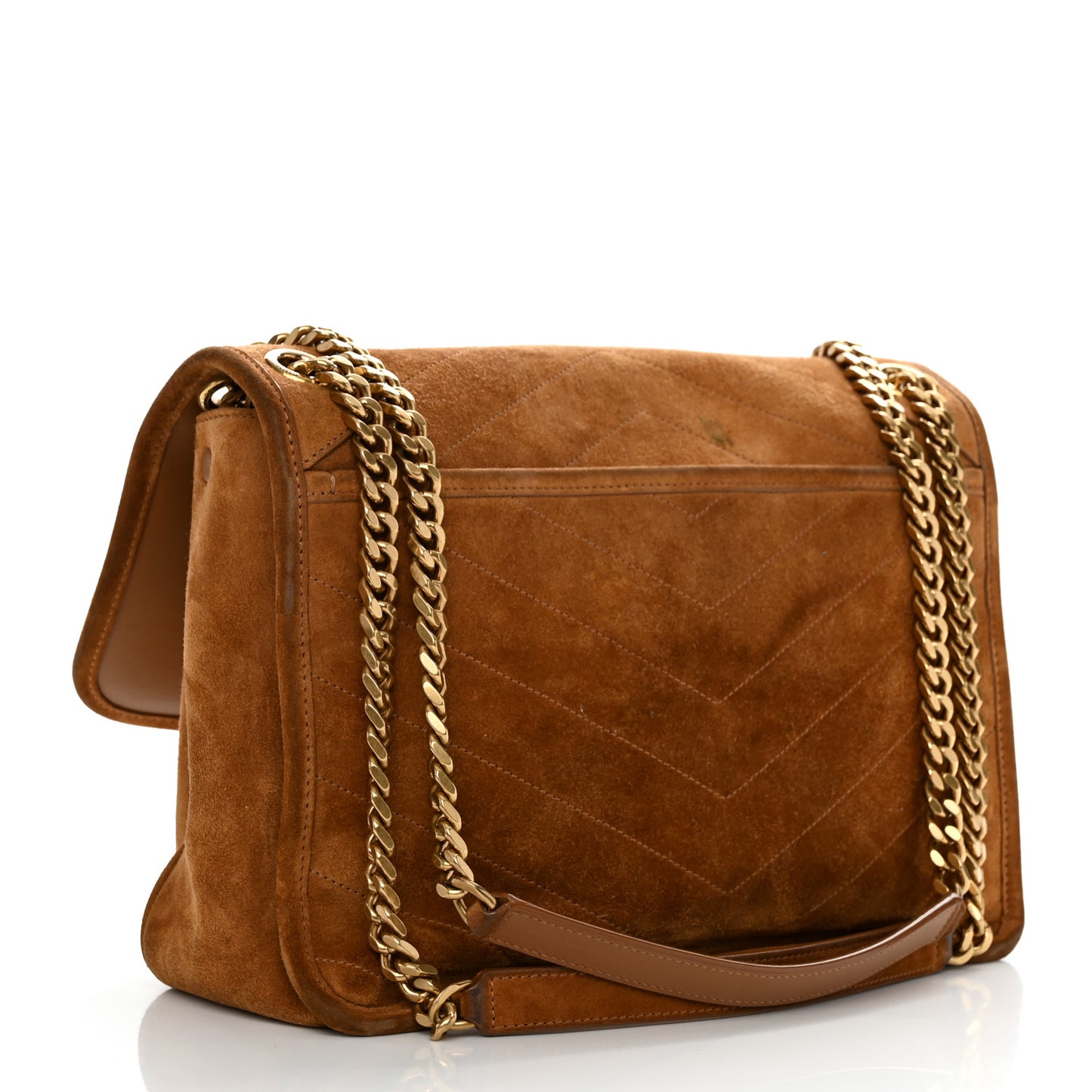 Suede Monogram Medium Niki Chain Satchel Cinnamon