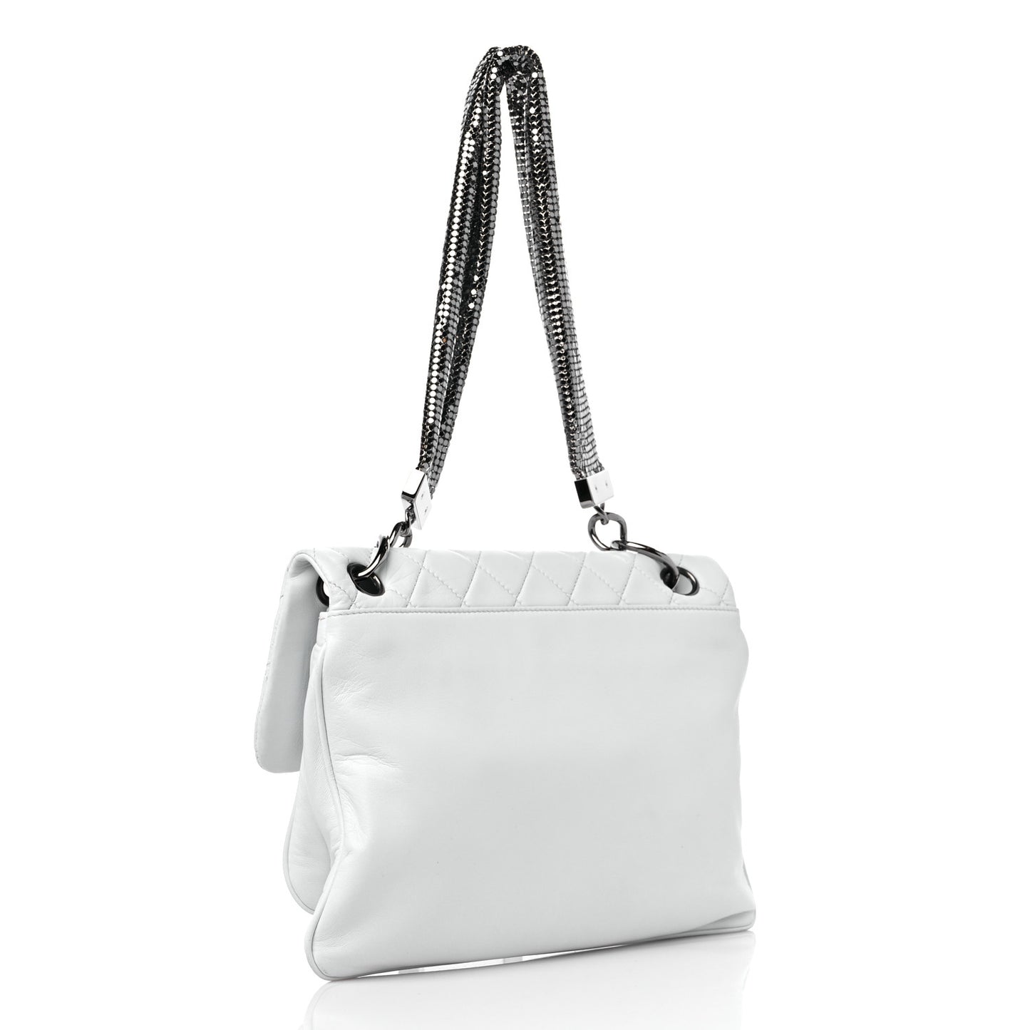 Lambskin Quilted Chain Mail Shoulder Bag White