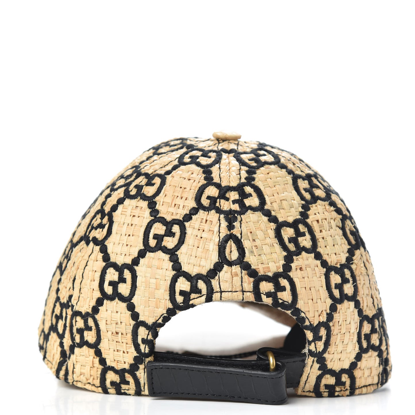 Raffia GG Monogram Elaphe Embroidered Aisha Baseball Hat M Ivory Black