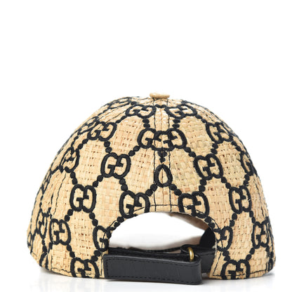 Gucci Raffia GG Monogram Elaphe Embroidered Aisha Baseball Hat M Ivory Black 4 of 7